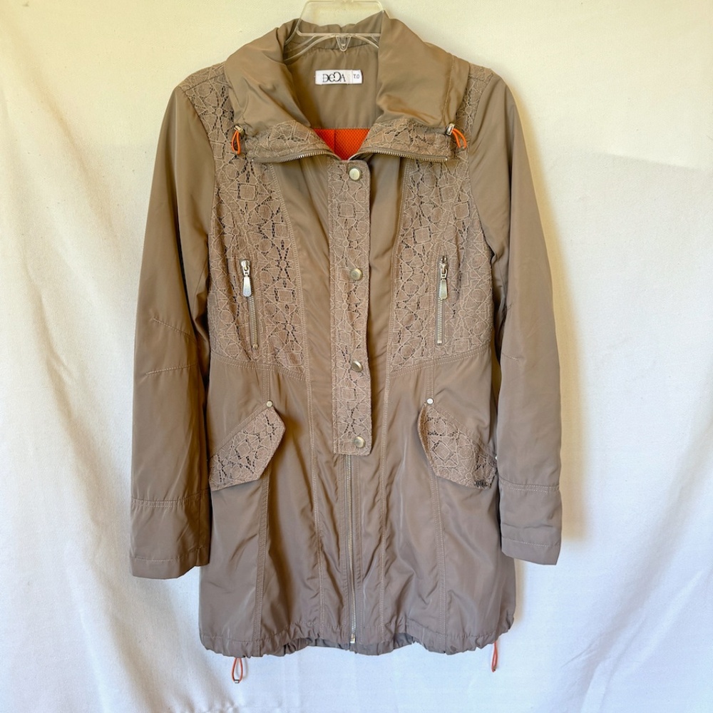 Deca Paris Khaki Lace accent Full Zip Snap Closure Jacket Coat